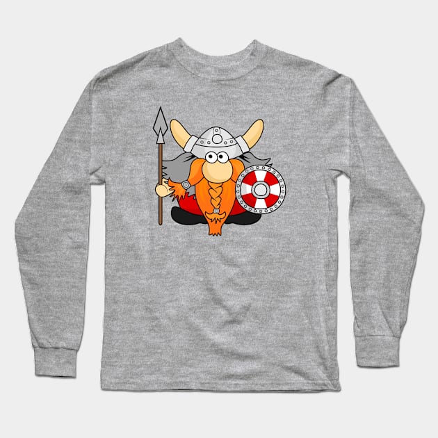 Funny Little Viking Warrior Cartoon Illustration Long Sleeve T-Shirt by RageRabbit